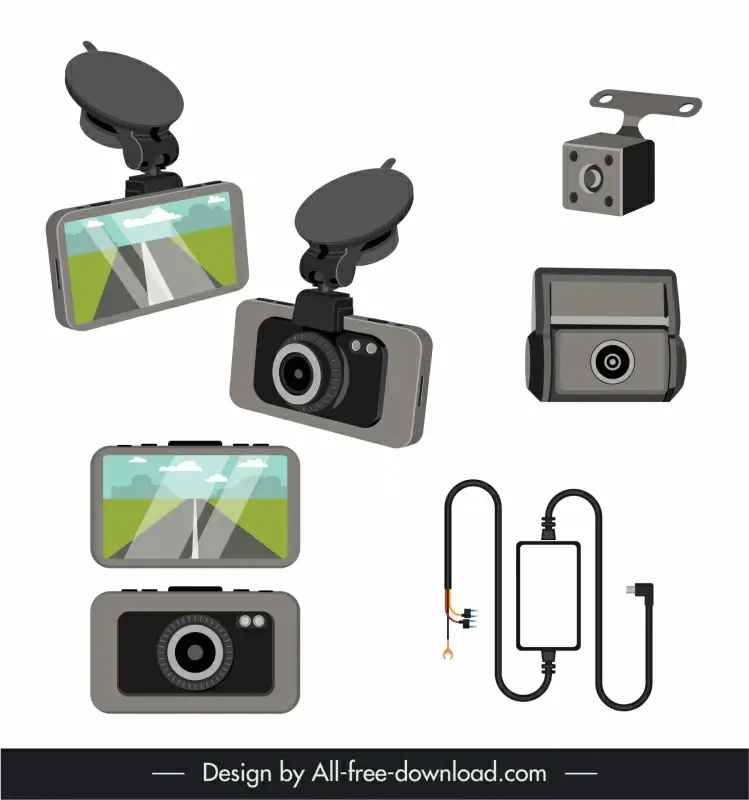camera system car parts icons modern flat 3d sketch 