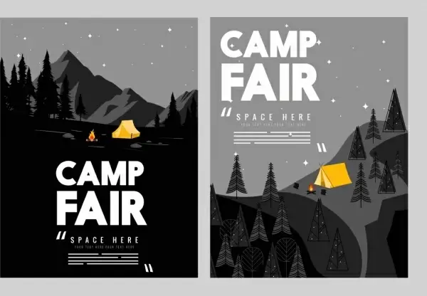 camp fair flyer template mountain night icons dark decor