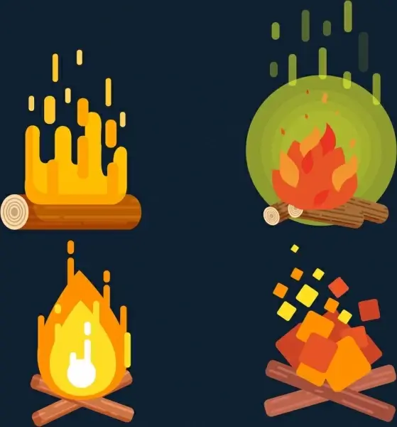 campfire icons colorful 3d design