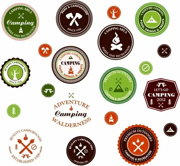 Camping and outdoor adventure badges and labels