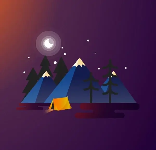 camping background tent mount icons colored 3d decor