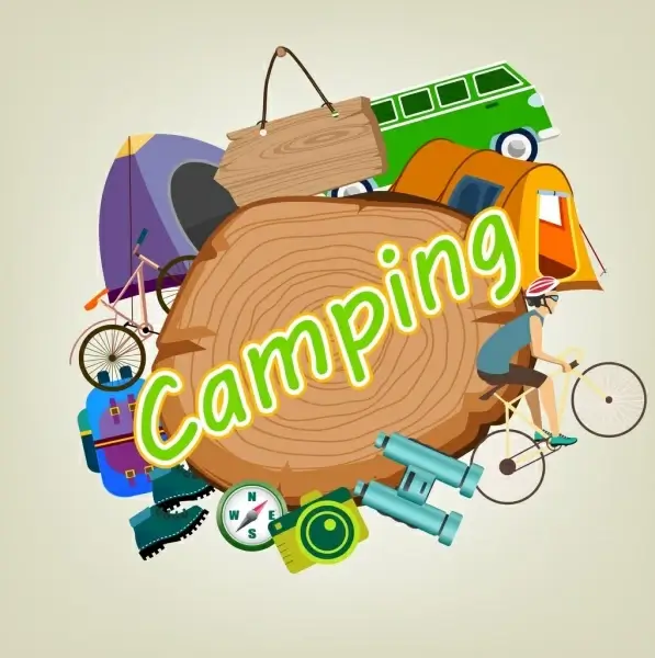 camping background various colored symbols decoration