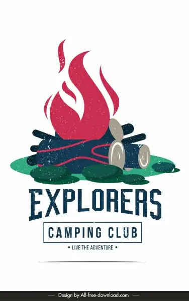 camping club poster template retro colored fire wood