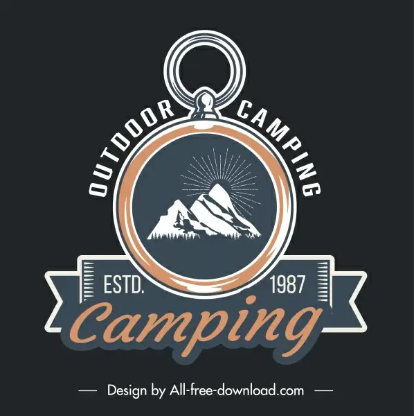 camping logo template classical ring ribbon mountain sketch