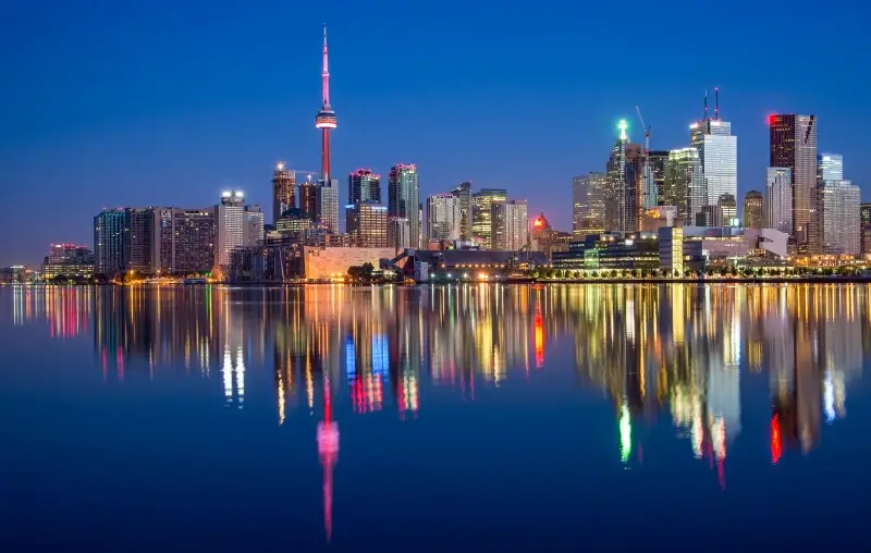 canada city scenery picture modern reflection twilight city calm beach