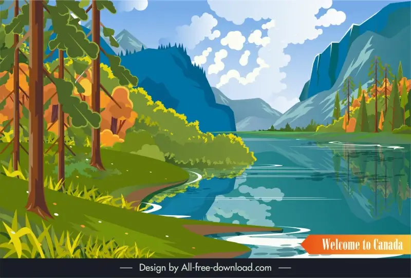 canada landscape backdrop template elegant nature scene sketch