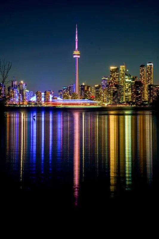 canada nightlife picture elegant city lake reflection