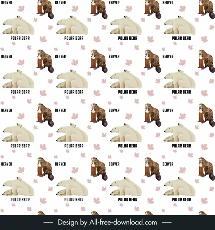 canada pattern template repeating polar bear beaver sketch cute design