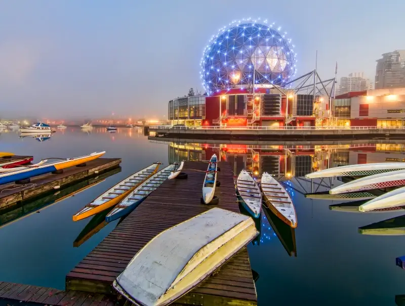 canada scenery picture calm lake ship light building 