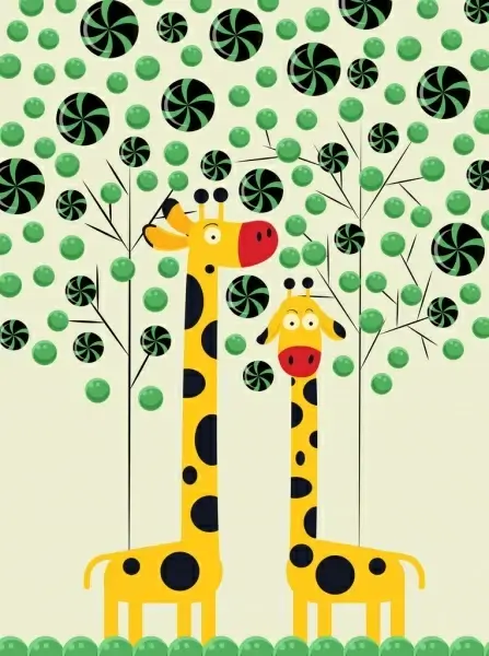 candies background trees giraffe icons colored cartoon