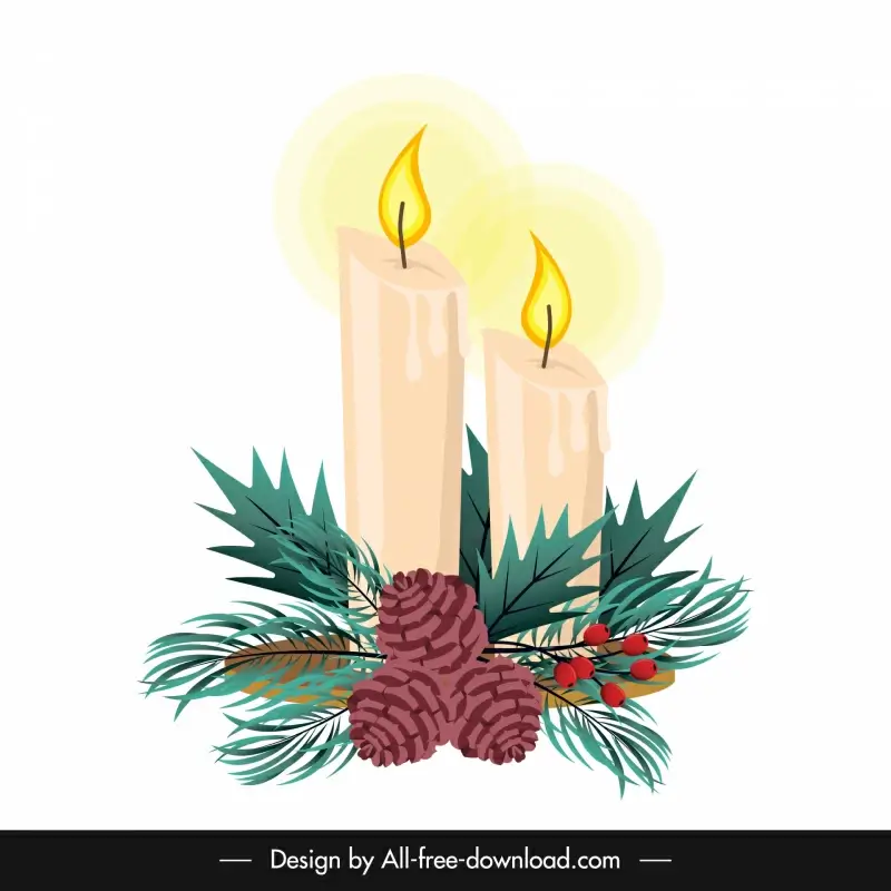 candle pine christmas decor elements elegant classic design