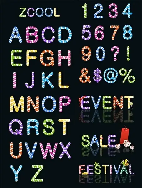 candy colored letters and numbers vector