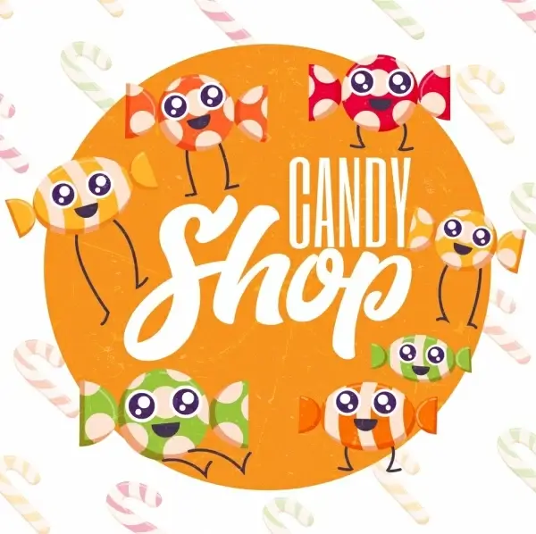candy shop advertising cute stylized icons circle layout