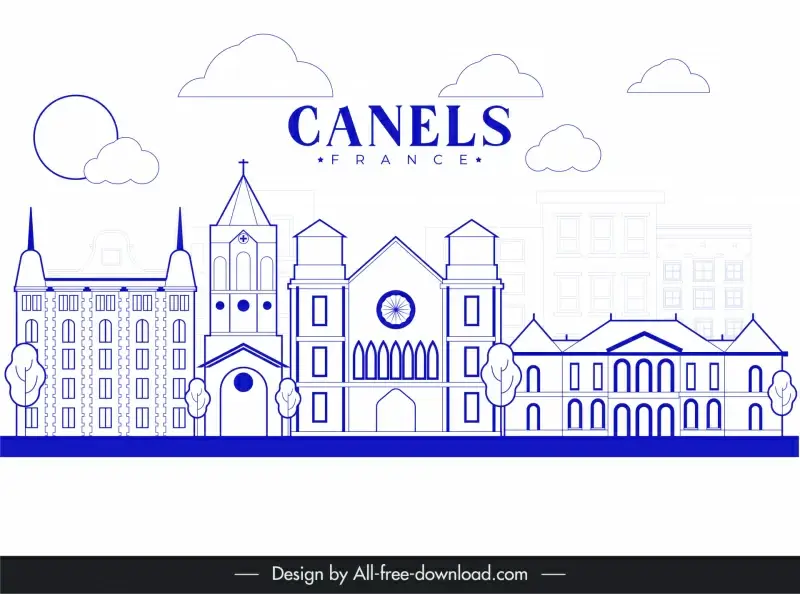 canels france poster template flat blue white european architecture outline  