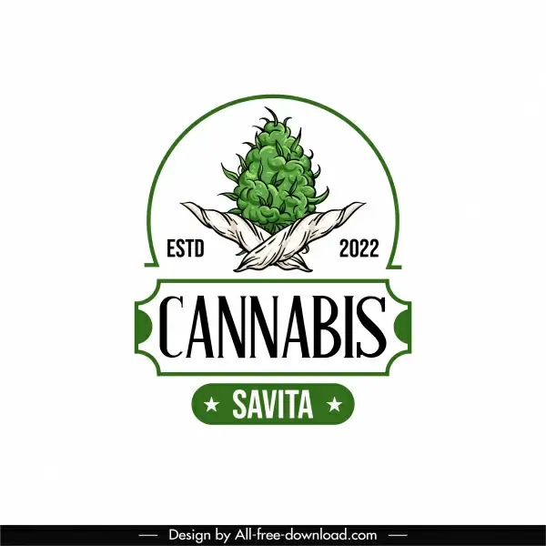 cannabis label logotype flat handdrawn classical design