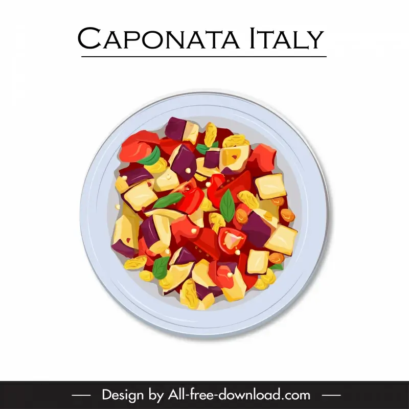 caponata italy dish menu design elements flat classical sketch