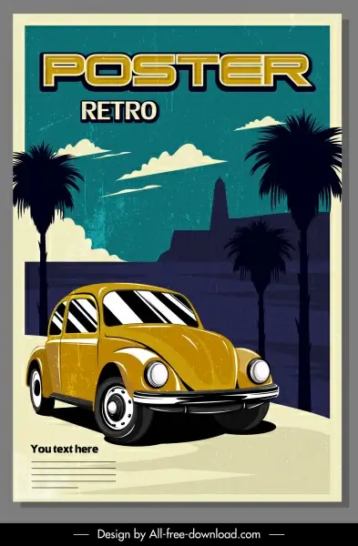 car advertising poster colored retro design