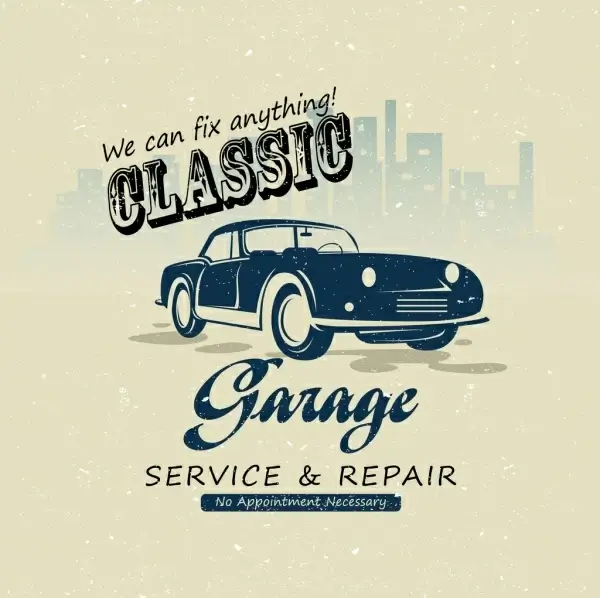 car garage advertisement calligraphic classical design