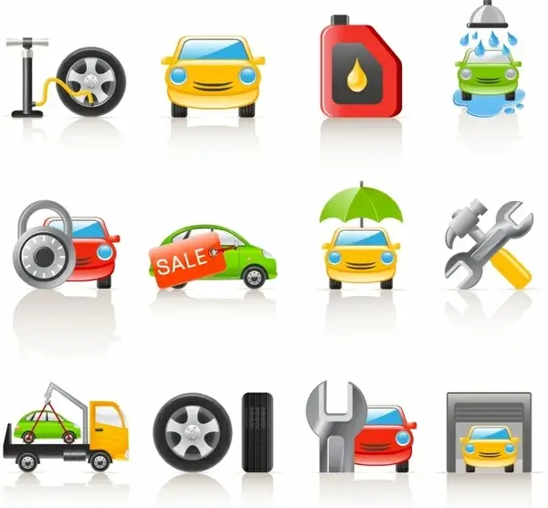 car services icons shiny colored modern design