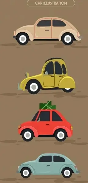 car icons collection various colored types cartoon design