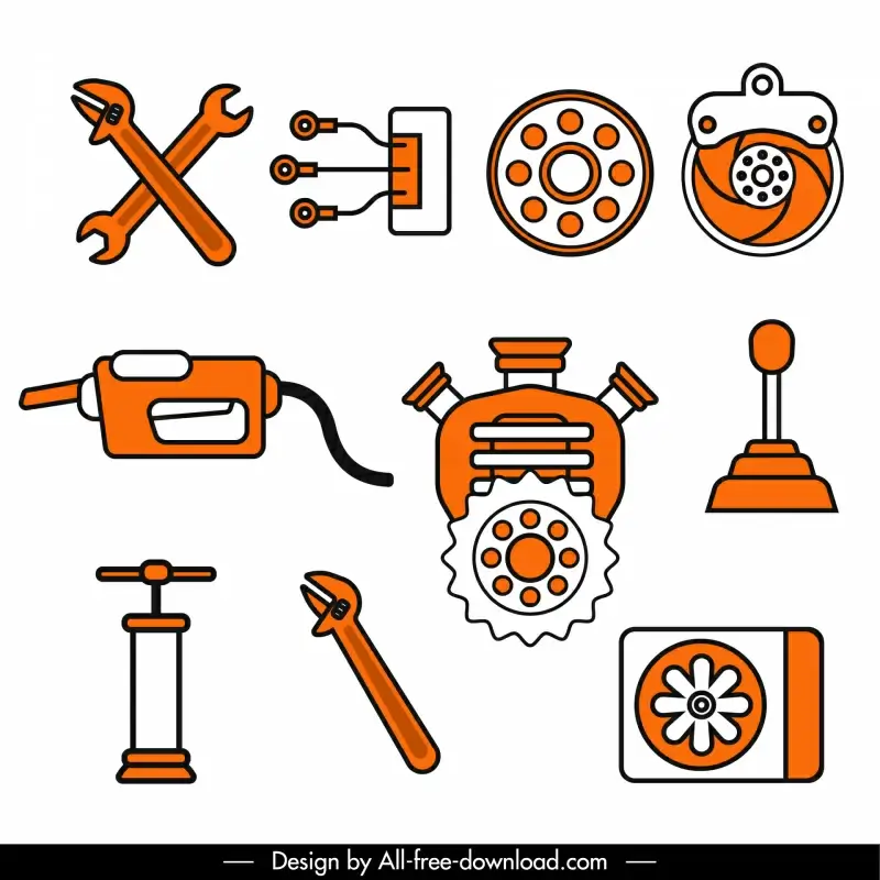 car parts design elements flat tools outline 