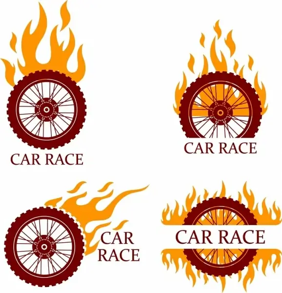 car race design elements flaming bike wheels isolation