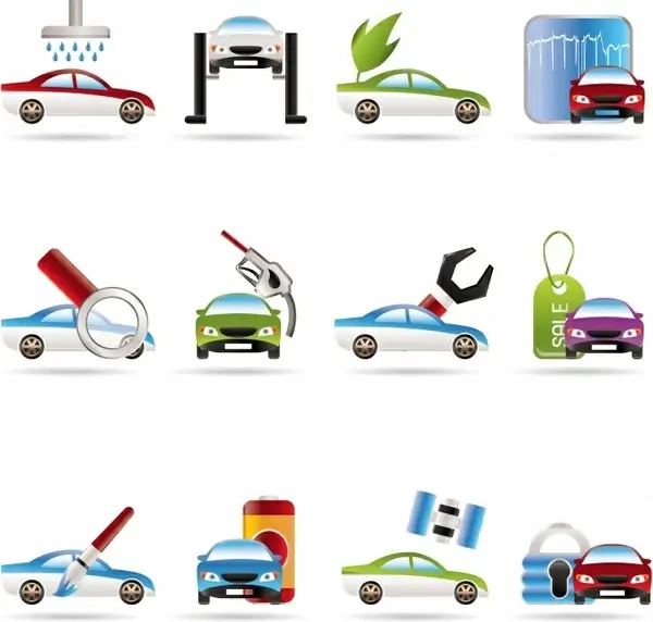 car service icons modern colored flat symbols sketch