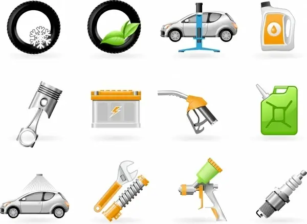 car service icons modern colored emblems sketch