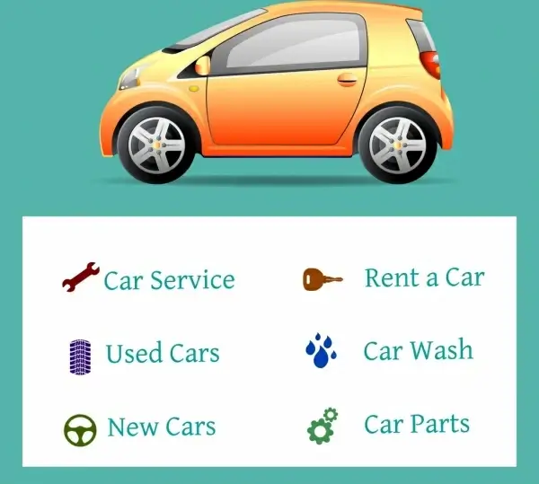 car service advertising shiny colored icon texts decor