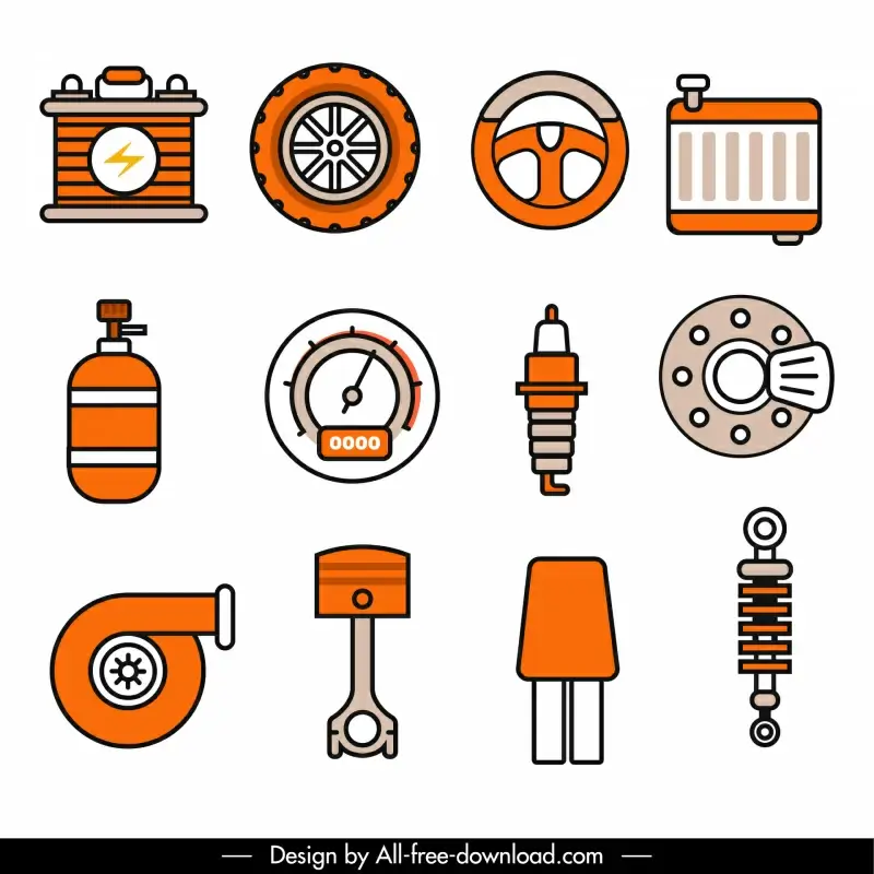 car service design elements flat tool objects outline 