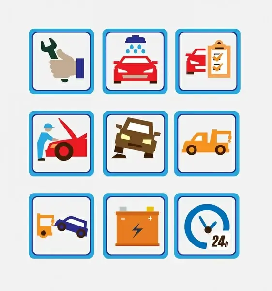 car service icons isolated in square symbols
