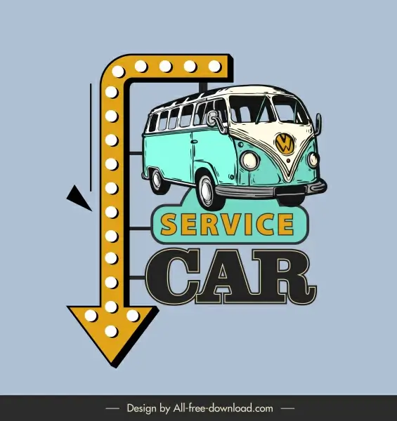 car service sign template retro bus arrow sketch
