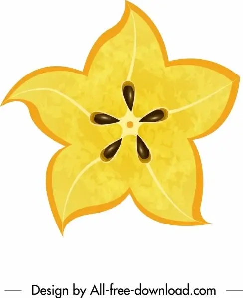 carambola icon flat yellow closeup sliced sketch