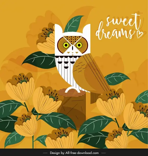 card background owl flowers decor dark classic design
