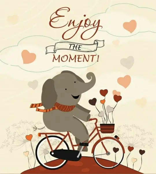 card template cute stylized elephant bicycle icons decoration