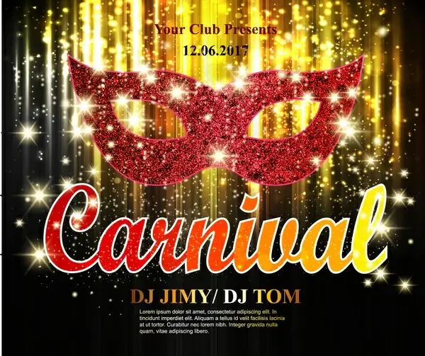 carnival banner design with mask on bokeh background