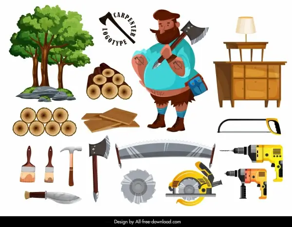 carpenter work design elements colored objects sketch