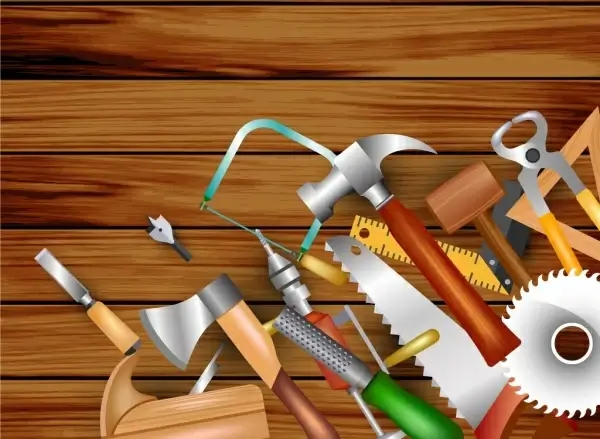 carpentry design elements various tools icons multicolored decor