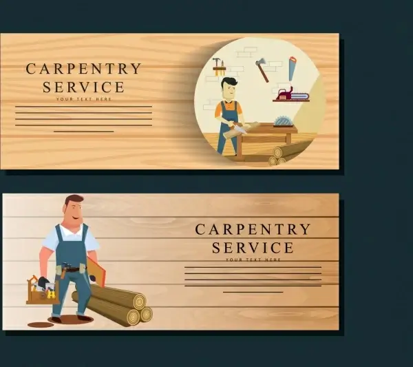 carpentry service banner templates male icon wooden background