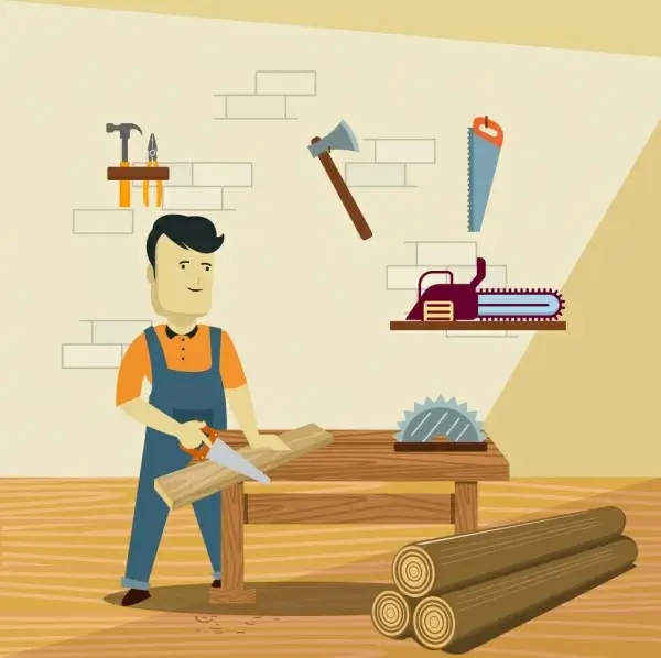carpentry work background working male icon tools decoration