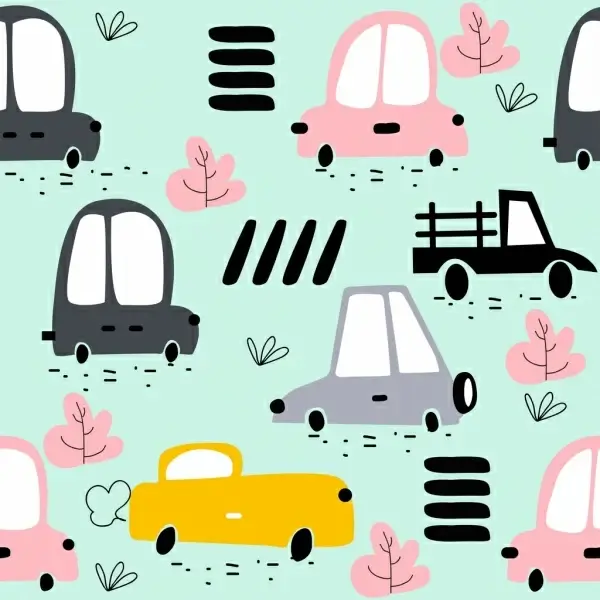 cars background cute decor colored handdrawn icons