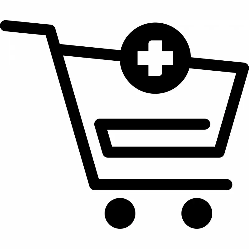cart plus sign icon flat contrast black white outline 