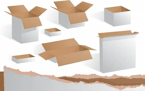 carton box icons blank colored 3d sketch