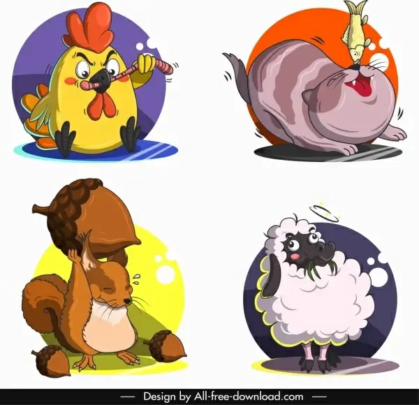 cartoon animals avatars funny stylized sketch