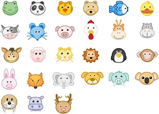animals species icons colored faces sketch