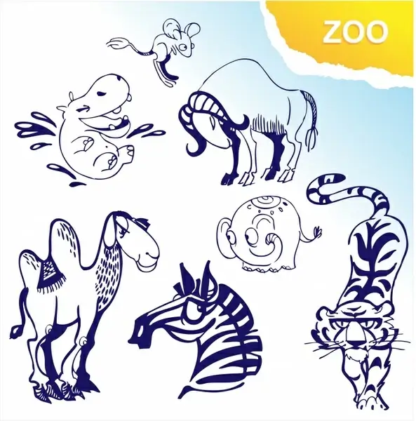 animals icons flat handdrawn sketch