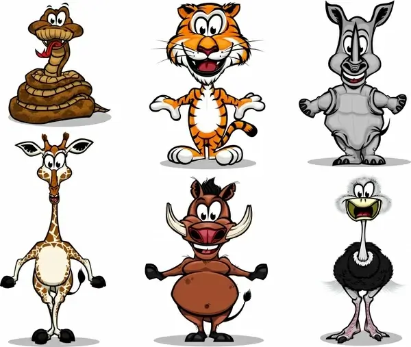 animals icons funny cartoon character sketch