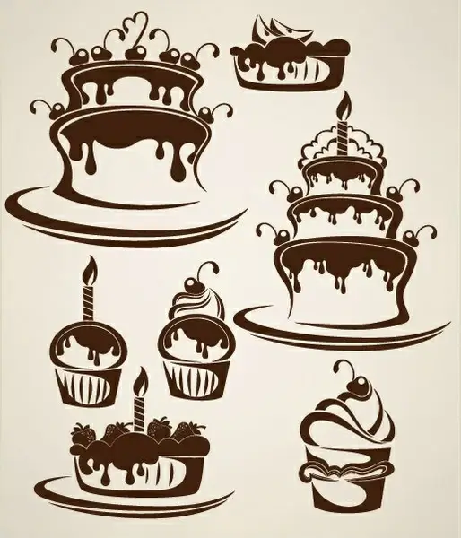 Cartoon cake elements silhouettes vector Vectors graphic art designs in  editable .ai .eps .svg .cdr format free and easy download unlimit id:521009