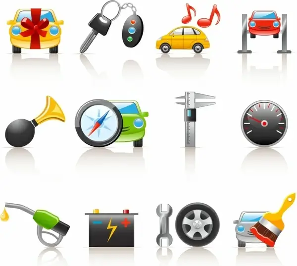 car services icons colorful modern symbols sketch