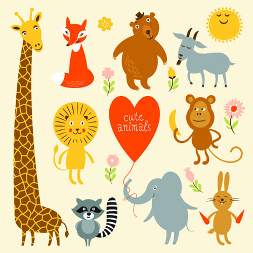 cartoon cute animals design graphics